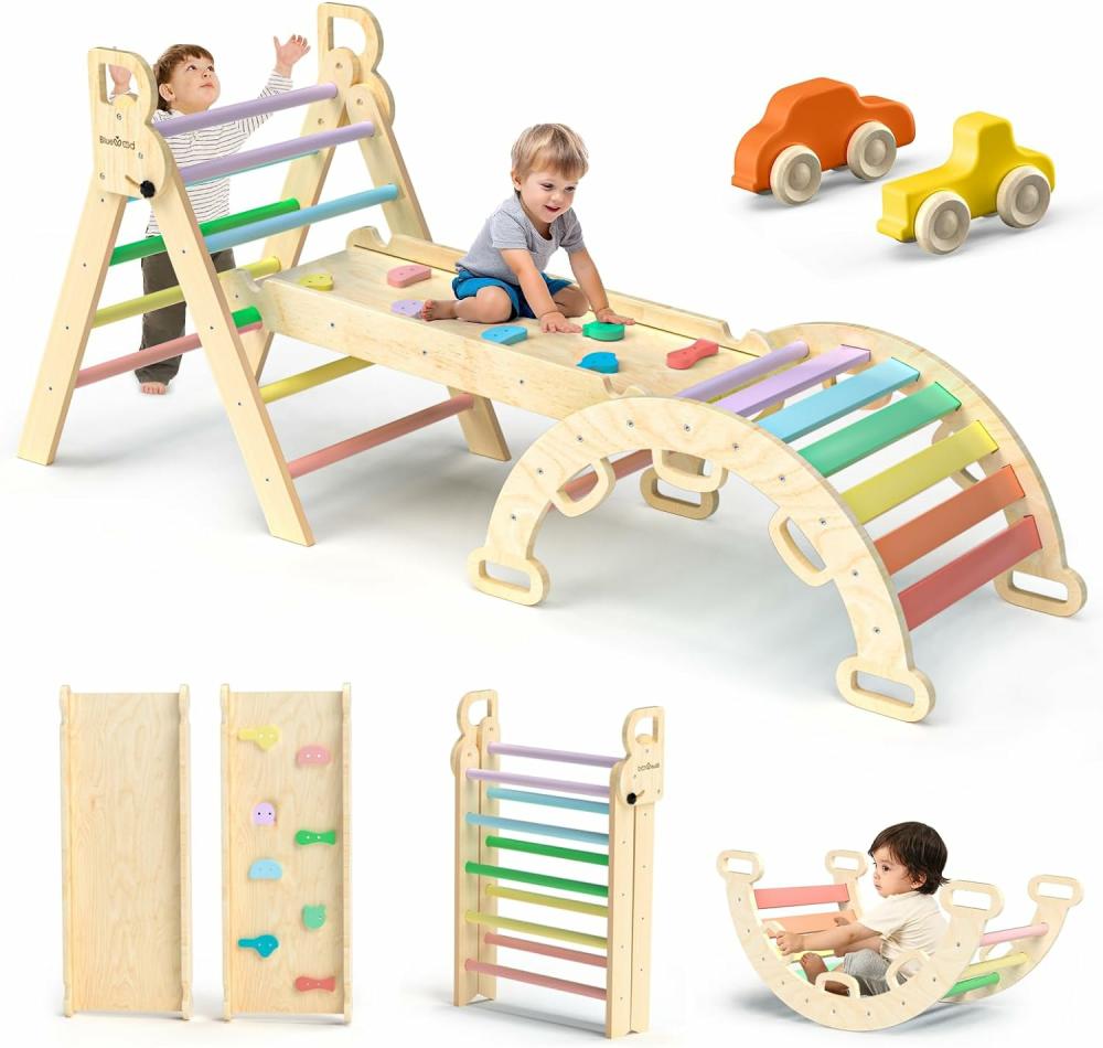 Belső mászók és játékegyüttesek | Pikler Triangle Set 7In1 Teleszkopos Baba Csatlakoztatható Játékok Fából, Montessori Csatlakoztatható Játékok Arch&Ramp&Ladder Baba Csatlakoztatható Játékok Belső Törpeerdő Gyerekgyakorlók, Montessori Játékok – Szivárvány Belső mászók és játékegyüttesek Belső mászók és játékegyüttesek