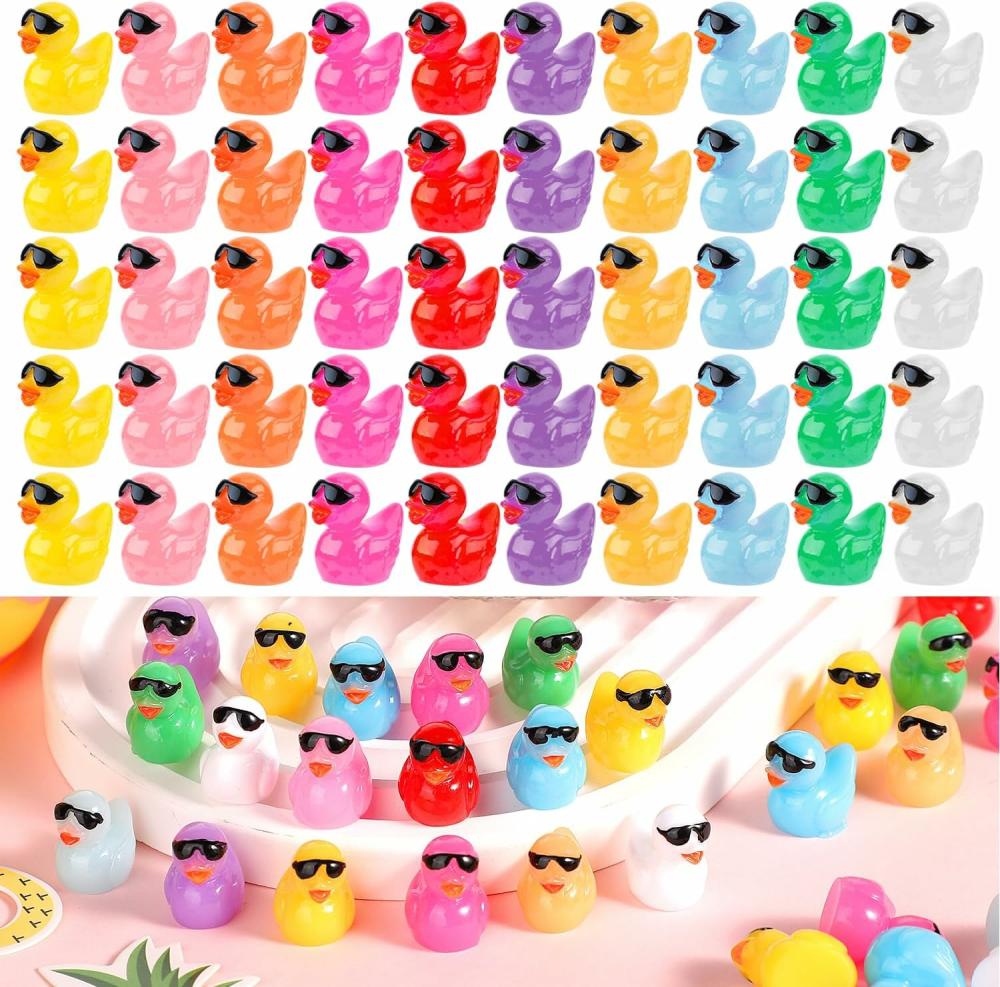 Fürdőjátékok | 100Pcs Mini Resin Ducks, Kicsi Színes Rézmadarak, Mini Rézmadarak Szemüveggel, Miniaturizált Kacsaökörök DIY Bábszoba Mini Kert Dekorációra, Virágdíszítés (10 Szín) Fürdőjátékok Fürdőjátékok