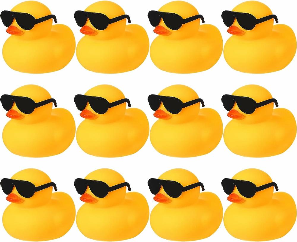 Fürdőjátékok | 12 darab gumiducky és 12 napszemüveg/ sapka/ fejdísz/ sál kis hajókázó ducky kisek tömegben mini gumiducky fürdőjáték Valentin-napi ajándék rejtőzködéshez (napszemüveges sárga ducky) Fürdőjátékok Fürdőjátékok