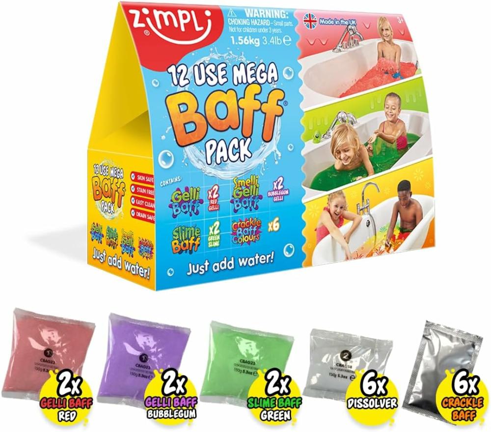 Fürdőjátékok | 12 Használjon Mega Value Baff Pack-et 4 X Gelli Baff, 2 X Slime Baff és 6 X Crackle Baffból  Gyermek érzékszervi és fürdőjáték  Születésnapi ajándék fiúknak és lányoknak  Hiteles biológiailag lebomló ajándék Fürdőjátékok Fürdőjátékok