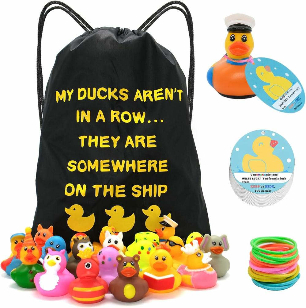 Fürdőjátékok | Rubber Duckies For Cruise 61 db Cruise Ducking Készlet 20 Gumi Daruval 1 Daru Tás 20 Daru Kártya és 20 Gumi Lánc  Cruise Darukészlet minden nagyobb hajózási társaság számára Fürdőjátékok Fürdőjátékok