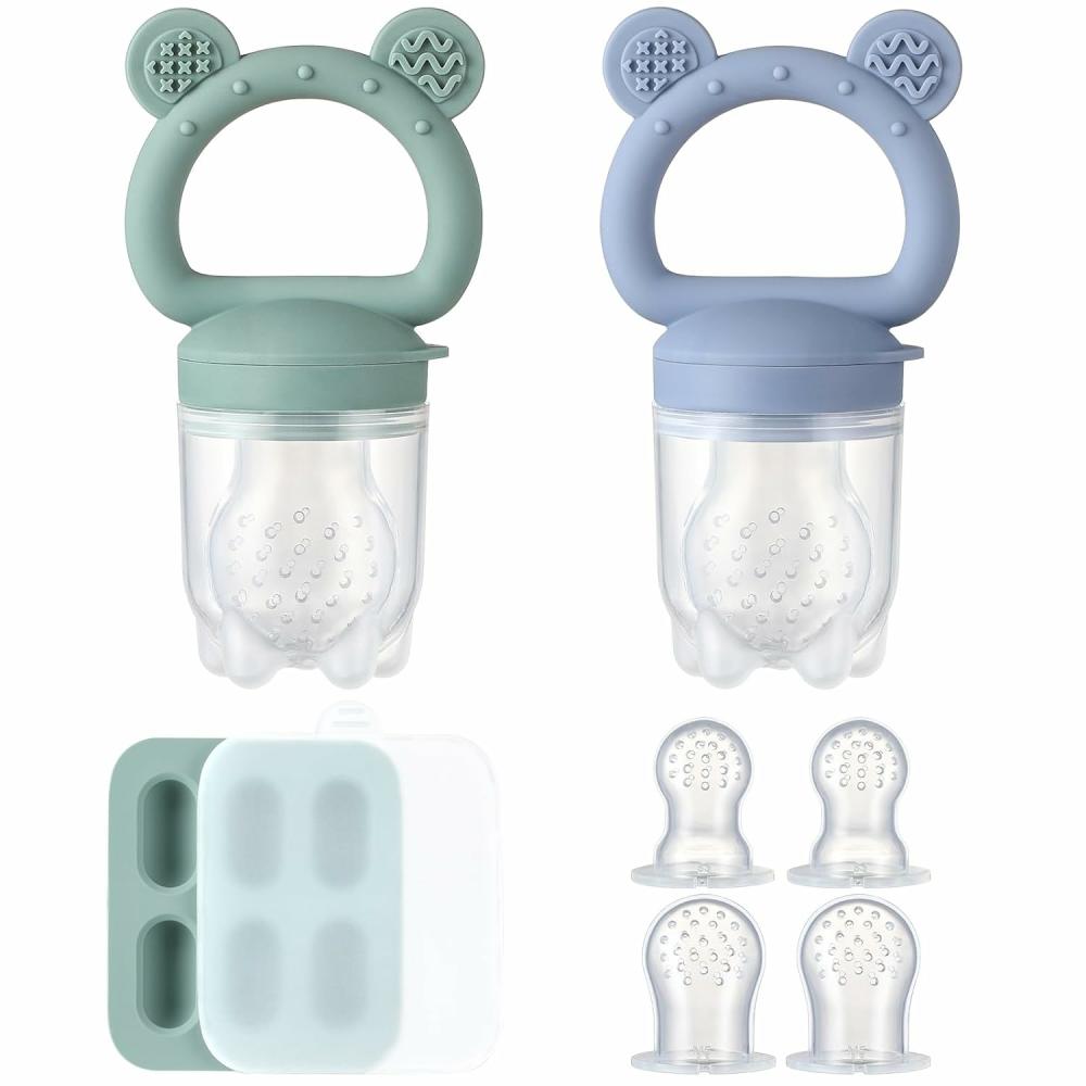 Fogaskarikák | 2 Pack Silicone Baby Fruit Feeder With Mini Freezer Tray, Baby Teethers, Breastmilk Popsicle Molds For Baby Teething Relief, Fresh Food Feeder For Safe Infant Self Feeding, Extra Food Pouches Fogaskarikák Fogaskarikák