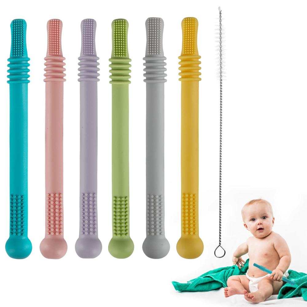 Fogaskarikák | Hollow Teether Tube 6 Pack Rágócső Játék Bébek és Csecsemők Szilikon Cukorpassz Játékok 3-12 Hónaposok Szilikon Cukorpassz Játékok Bpamentes/Hidegben Tárolható/Lábas és Hűtőszekrény Biztonságú Fogaskarikák Fogaskarikák