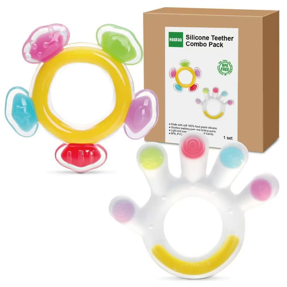 Fogaskarikák | Silikon Teether Kombó – Bébi Freezer Teething Toy – puha hideg teether – csillapítsa a fogzás fájdalmát és az égető fogakat – tökéletes méret – tenyér és Ferris wheel forma 3M+ babák számára Bpa Free – 2 db Fogaskarikák Fogaskarikák