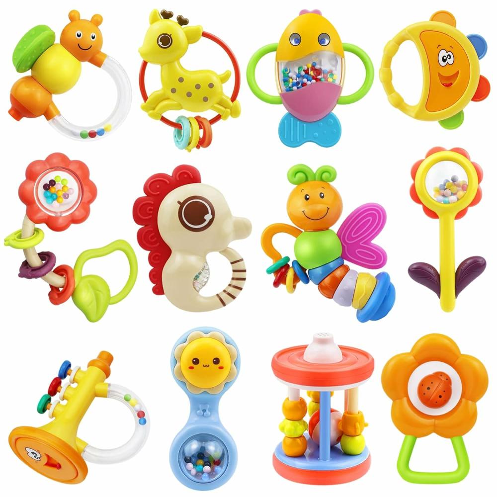 Rattles & Plush Rings | 12Pcs Baba Zörgőkészlet Fogszerelés Játékok Babáknak 0-6 Hónapos Bébi Játékok 6-12 Hónapos Baba Fogszerelés Újszülött Játékok 0 1 2 3 4 5 6 7 8 9 10 11 12 Hónapos Bébi Játékok Bajnokoknak Lányoknak Ajándék Rattles & Plush Rings A - 12 darab