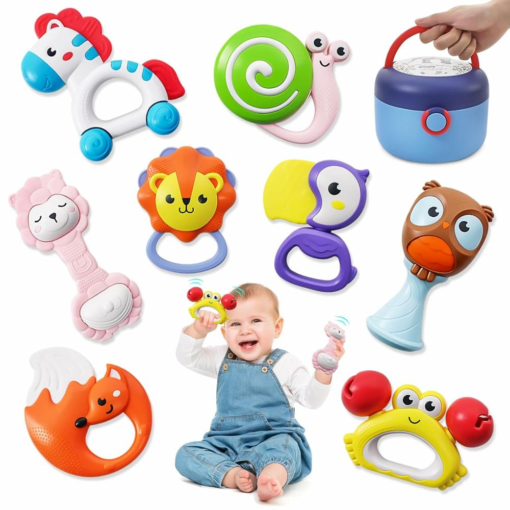 Rattles & Plush Rings | 8 db babakacagó 0-6 hónapos babajátékok 6-12 hónapos babakacagók 0-6 hónapos csecsemőjátékok 3-6 hónapos fogzásra szánt játékok babáknak 6-12 hónapos újszülöttjátékok 1 éves babák fiúk lányok ajándékcsomag Rattles & Plush Rings Multicolor