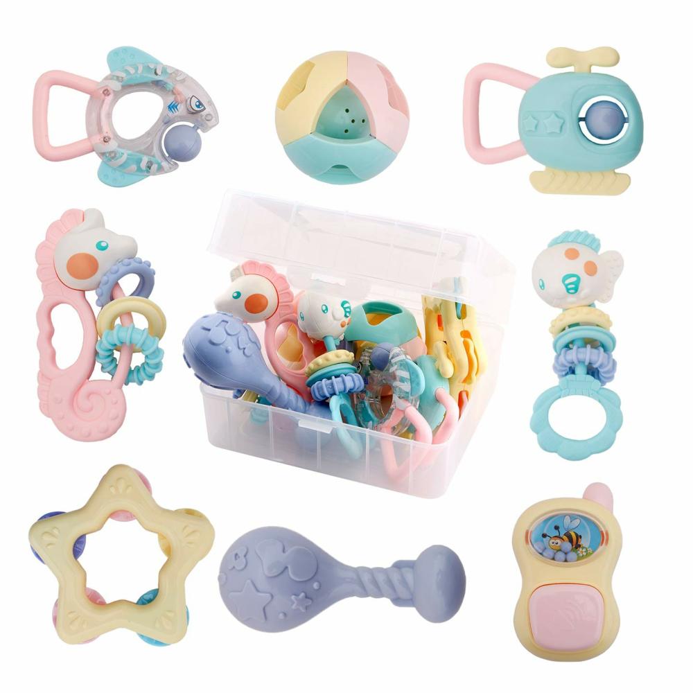 Rattles & Plush Rings | Baba csicsergő játékok újszülötteknek – Baba játékok csicsergők és rágószerek lányoknak, fiúknak 0-3-6-9-12 hónapra – Baba csicsergő készlet 8 db – Bébi csicsergő rágószerek – Fejlődési érzékszervi játékok babáknak Rattles & Plush Rings 8Pcs - 8 db