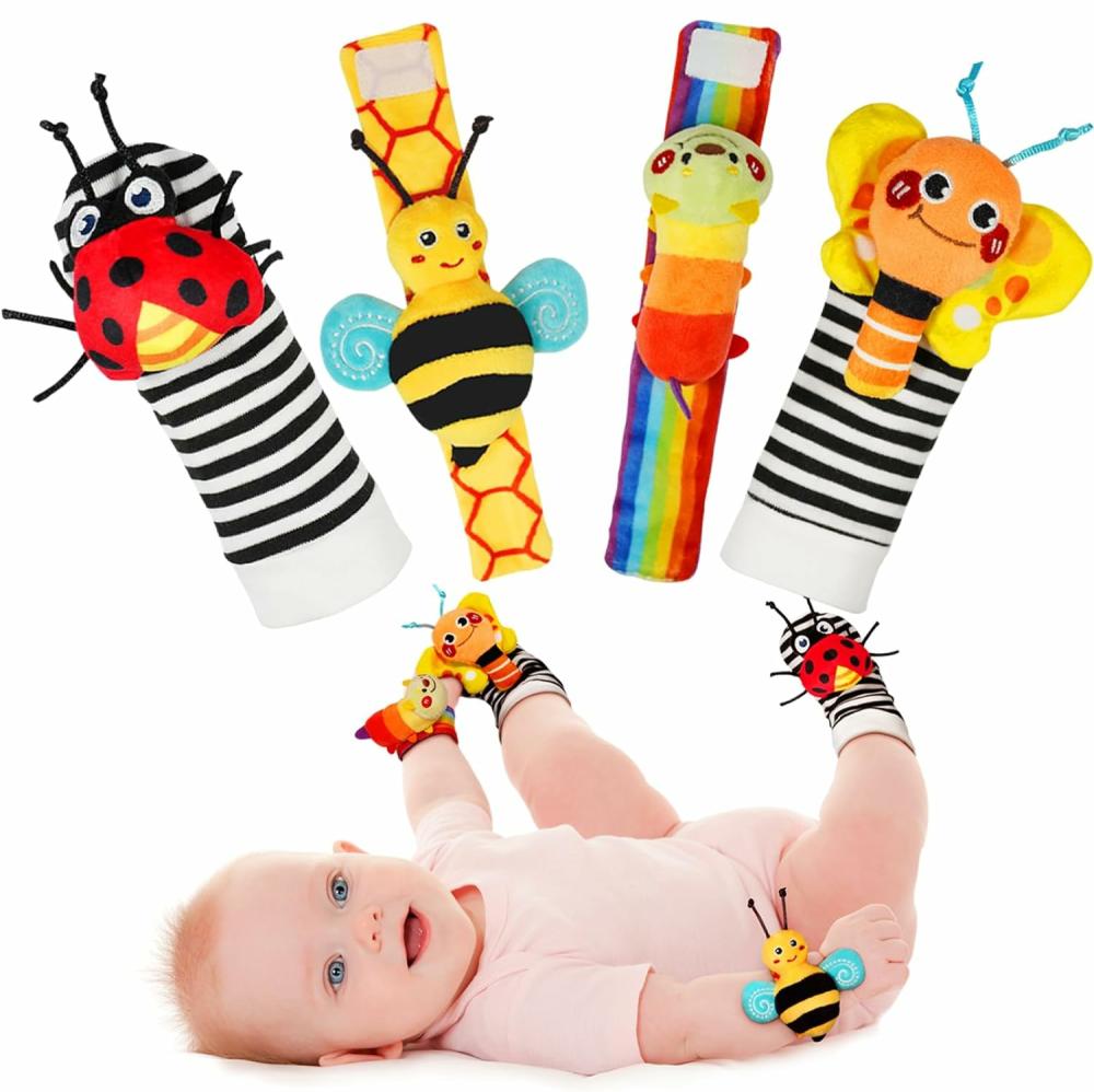 Rattles & Plush Rings | Baba karzsibuborék zoknik és lábfeltaláló készlet – Ideális babajáték 0-12 hónapos újszülött fiúk és lányok számára, babaszületésnapi ajándékként – Kertibug sorozat Rattles & Plush Rings Rattles & Plush Rings