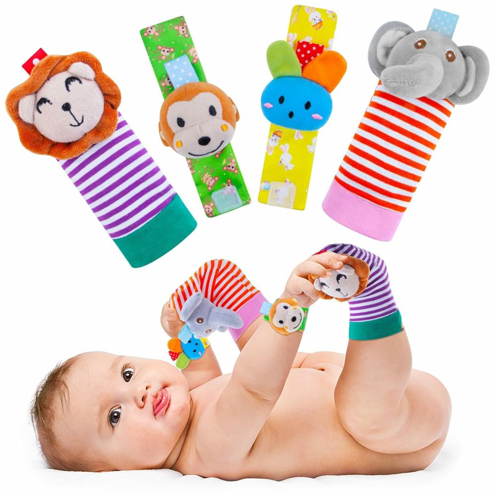 Rattles & Plush Rings | Baba rezegő pamut zoknik és karpereces rezegő csat csomag  Bébi játékok 0-3-6-9-12 hónap  Baba ajándékok fiúk és lányok számára  Fejlessze a baba érzékszervi játékait Rattles & Plush Rings Rattles & Plush Rings