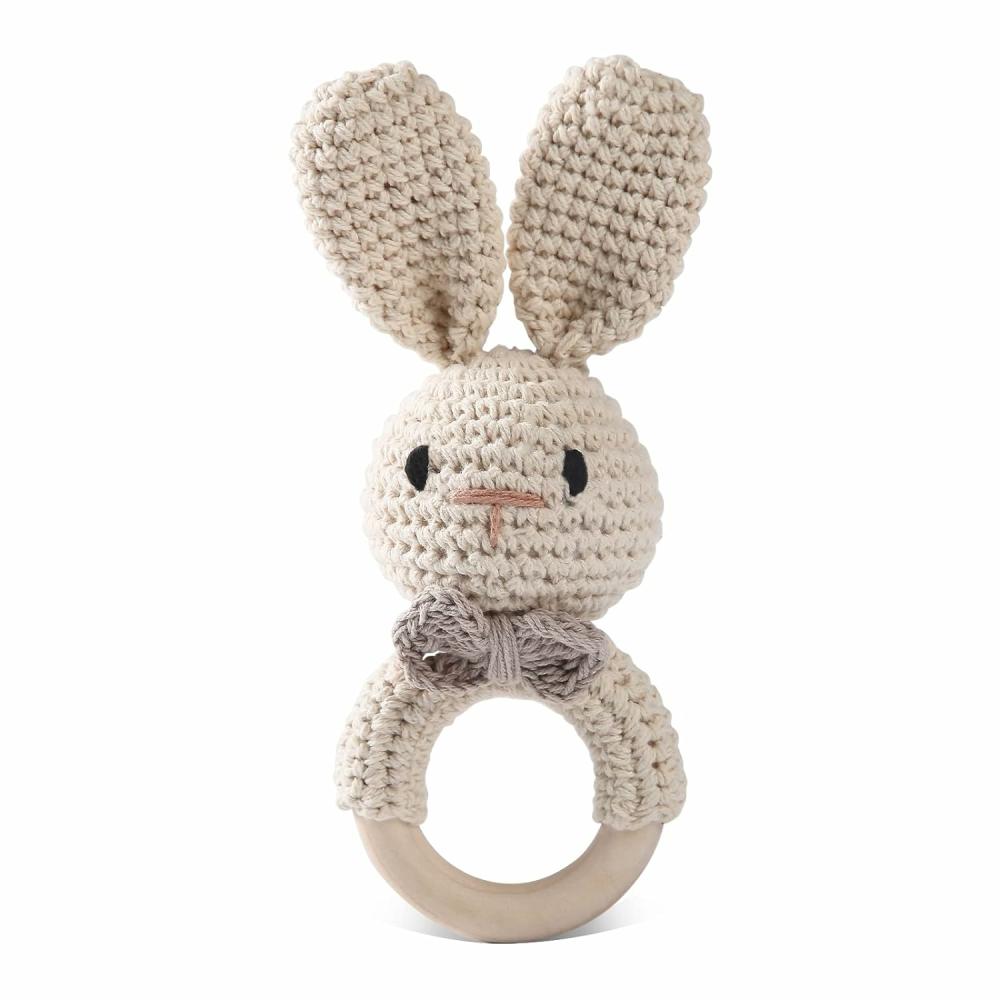 Rattles & Plush Rings | Babaköszörű játékok 0-6 hónapos babáknak, Bunny fából készült köszörű, Babaköszörű kézzel varrt fából, Biológiai fából készült babajátékok, Babaköszörű bolyhos állatok újszülötteknek Rattles & Plush Rings Nyúl