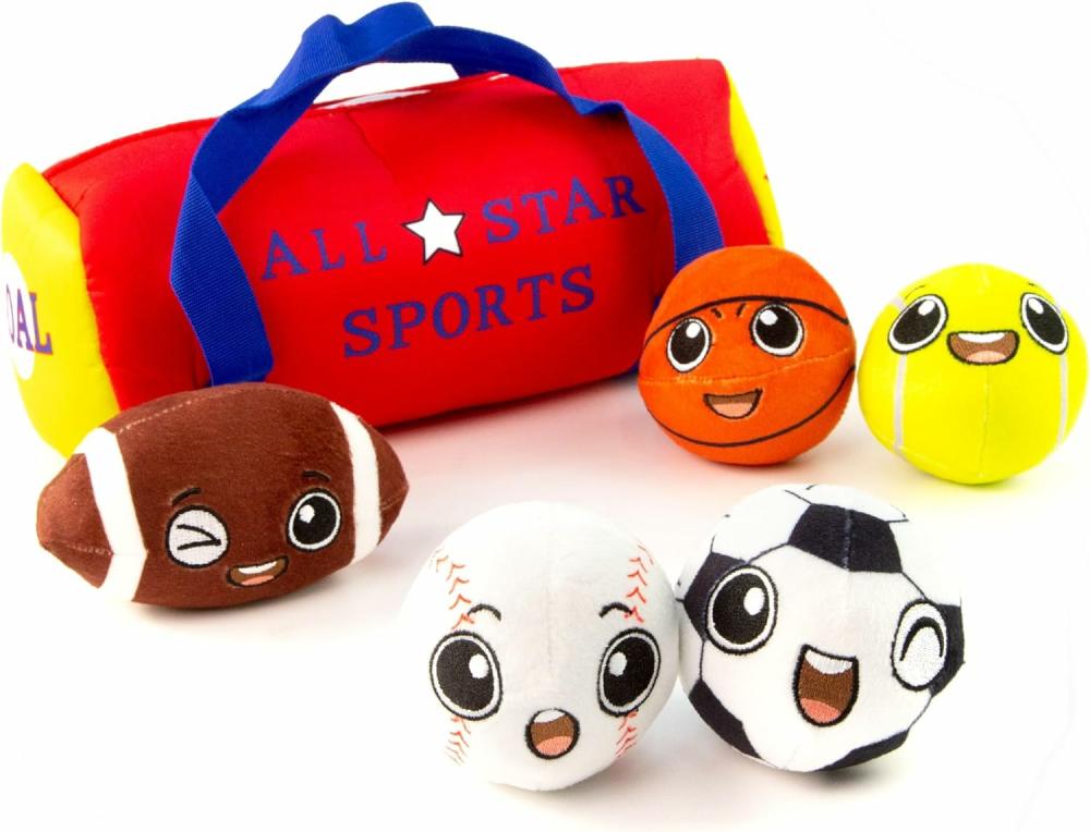 Rattles & Plush Rings | Első sporttáska babáknak, 5 puha sportgolyóval – Babák zúgó golyói hanggal – Érzékszervi játékok 1 éveseknek – Bábjátékok kisgyermekeknek – Zúgók ajándéka 1 éves babáknak Rattles & Plush Rings Rattles & Plush Rings