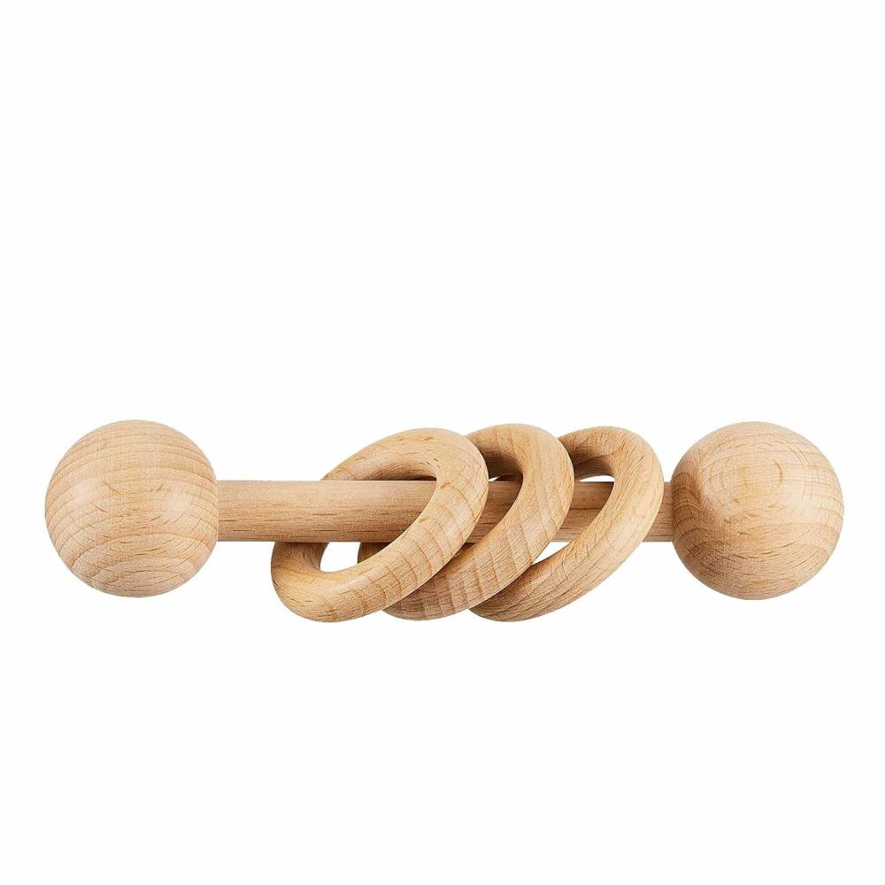 Rattles & Plush Rings | Fa babakacagó – Újszülött fa babakacagó játék – Természetes fa Montessori babagrip 3 kerek játék – Babajáték – Fa kacagó-1 Rattles & Plush Rings Fa csengő