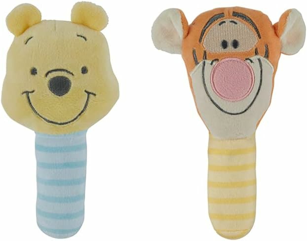 Rattles & Plush Rings | Winnie The Pooh és Tigger színes plüss lágyka csörgő készlet 2 db-os csomag – puha és sima plüss anyag, belső csörgő érzékszervi ingerléshez, élénk színek és bonyolult részletek Rattles & Plush Rings Rattles & Plush Rings