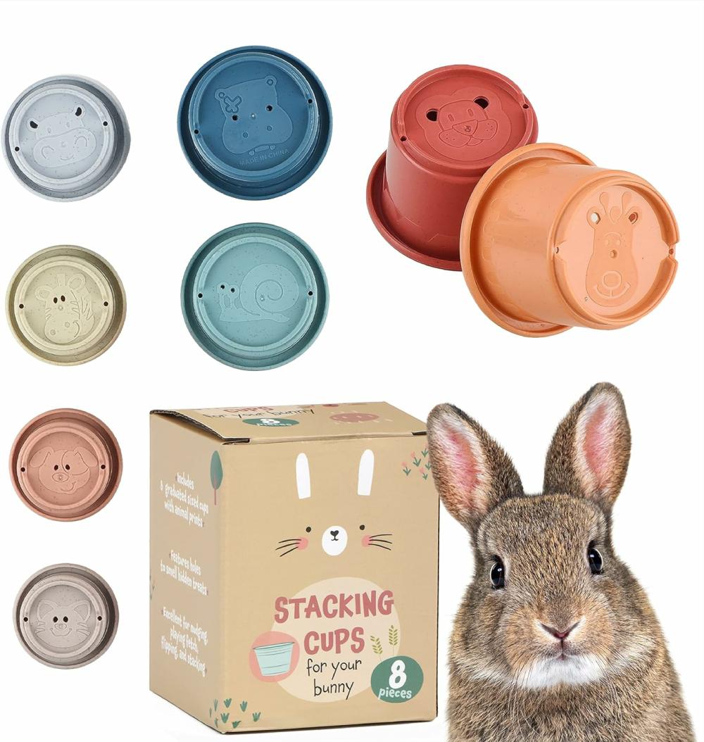 Rendezés és rakás játékok | 8 db rabbit stacking cups – Wheat Straw Toys With Cute Animal Designs – Bunny Stacking Cups To Play With Rabbits – Nesting Toys To Keep Busy-Graduated Sized Stackable Toys Rendezés és rakás játékok Rendezés és rakás játékok