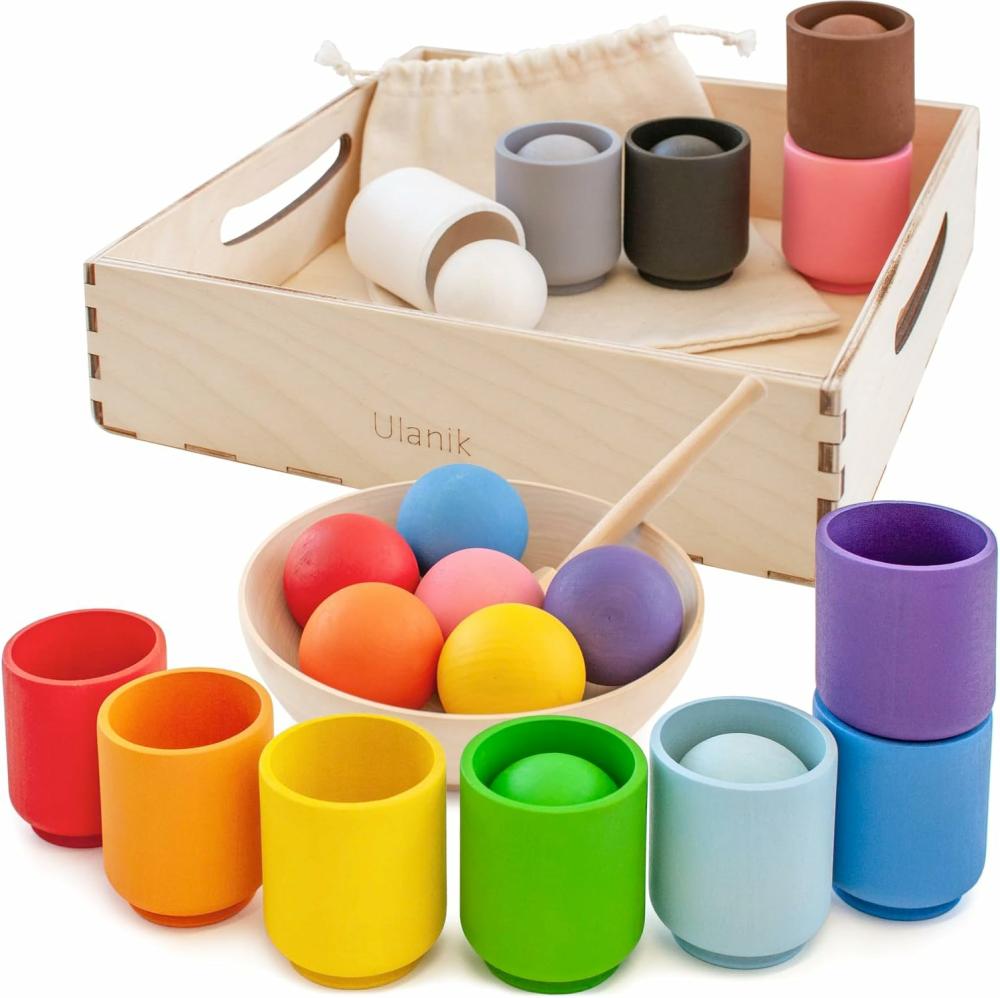 Rendezés és rakás játékok | Balls In Cups Bébikészlet Montessori Játékok 1 Éveseknek + Gyerekek Óvodáskori Fa Színes Játékok Színek Rendezéséhez és Számoláshoz Rendezés és rakás játékok Rendezés és rakás játékok