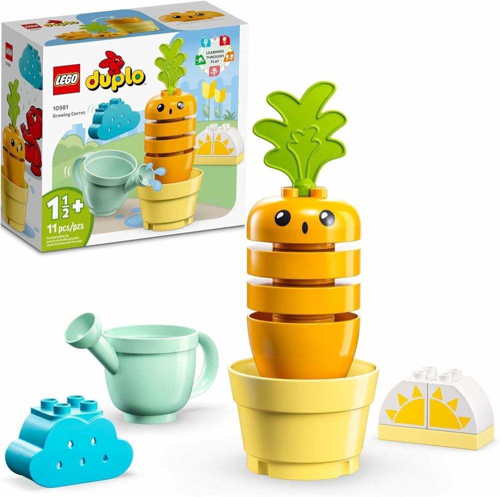 Rendezés és rakás játékok | Duplo My First Growing Carrot 10981 – Rácsoló játékok 1,5+ éves babáknak, 4 zöldségblokkal – Tanulási és oktatási játék kisgyermekeknek Rendezés és rakás játékok Rendezés és rakás játékok