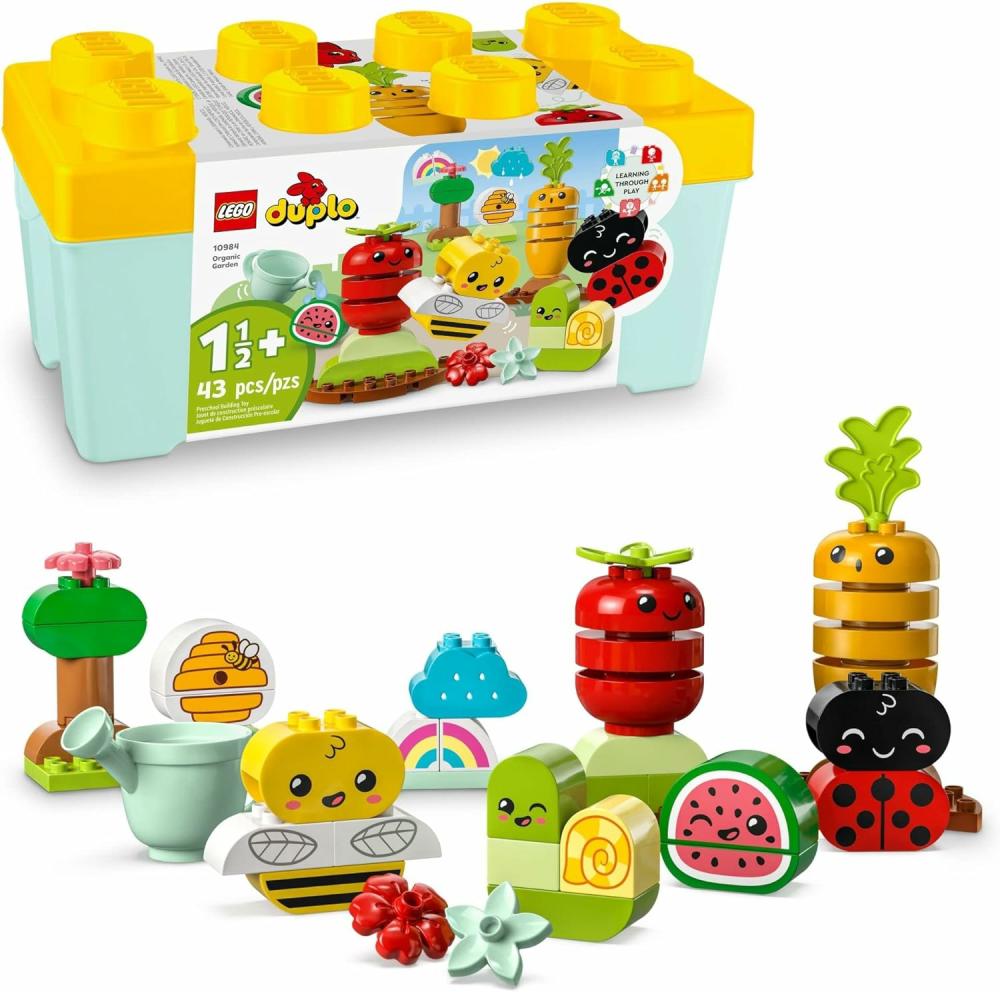 Rendezés és rakás játékok | Duplo My First Organic Garden Brick Box 10984 – Rácsoló játékok Babáknak és kisgyermekeknek 1.5+ Éveseknek – Tanuló játékcsomag Pöttyös bogárrelékkel, Darázsrelékkel, Gyümölcs és zöldségrel, Érzékelő játékcsomag Gyerekeknek Rendezés és rakás játékok Rendezés és rakás játékok