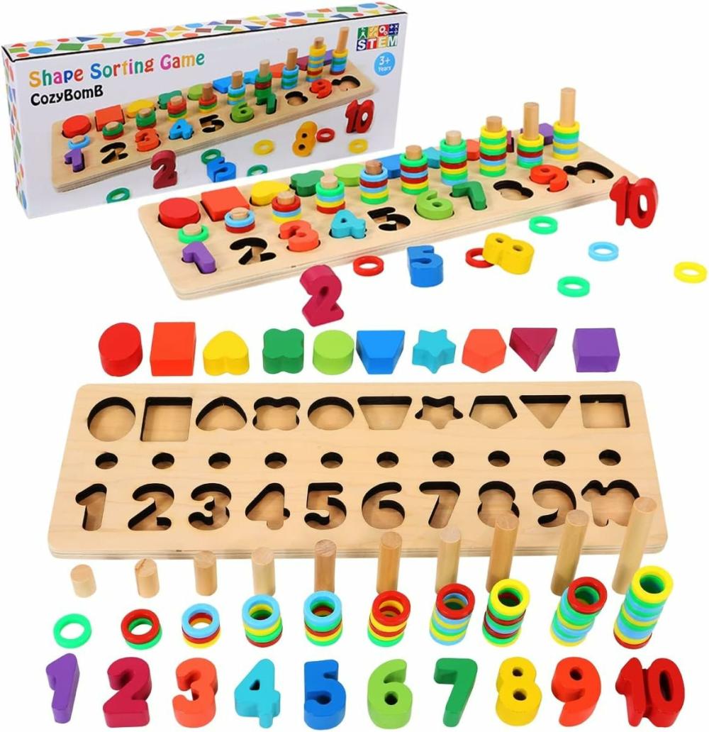 Rendezés és rakás játékok | Fa szám rejtély puzzle rendezés Montessori játékok 1 éves babaokosoknak – Alak rendező számláló játék 3 4 5 éveseknek – Óvoda oktatás matematika emelőblokk tanulás fa vastag rejtélylapok Rendezés és rakás játékok Rendezés és rakás játékok