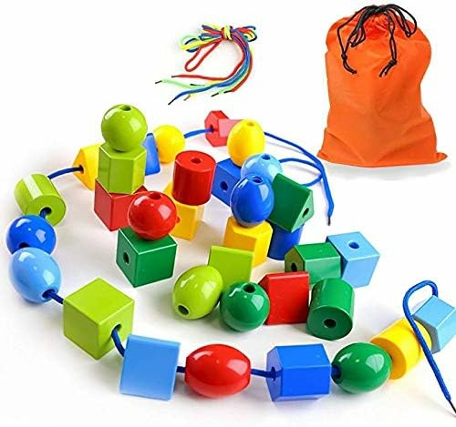 Rendezés és rakás játékok | Lacing Bead Set Oktatási Fonalozó Játék Montessori Játékok Autizmus Játékok Bébiknek, Gyerekeknek, Óvodásoknak 36 Nagy Golyóval és 2 Fonalal Rendezés és rakás játékok Rendezés és rakás játékok