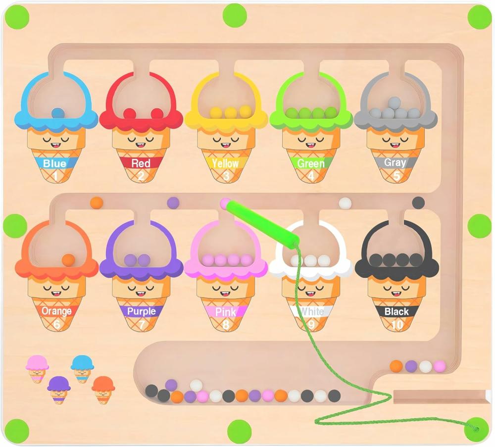 Rendezés és rakás játékok | Mágneses Szín és Szám Labirintus, Bambusz Finommozgású Játékok, 2-5 Éves Montessori Játék, Fa Mágneses Számoló Puzzel Tábla, Tanulási és Oktatási Játékok 3-5 Éves Gyerekeknek Fiúk Nők számára Rendezés és rakás játékok Jégkrém（1）