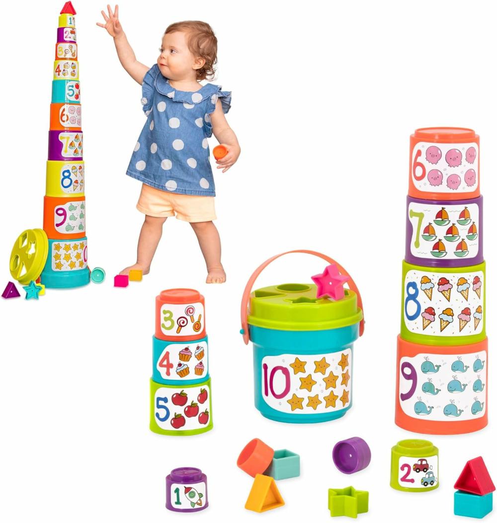 Rendezés és rakás játékok | Nesting Sorter Set – 19Pc Stacking Bucket Sort Set – 10 Cups & 8 Shapes – Oktatási és finommotoros játék – 18 hónap + – Rendezés és felállítás Rendezés és rakás játékok Rendezés és rakás játékok