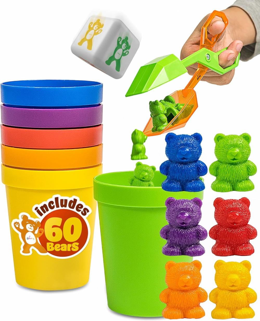 Rendezés és rakás játékok | Rainbow Counting Bears With Matching Sorting Cups 70 Pc – Toddler Stem Educational Number Learning Toys – Fejlődési érzékszervi kosár motoros készségek tevékenysége kisgyermekek számára, 3 éves kortól+ Rendezés és rakás játékok Rendezés és rakás játékok