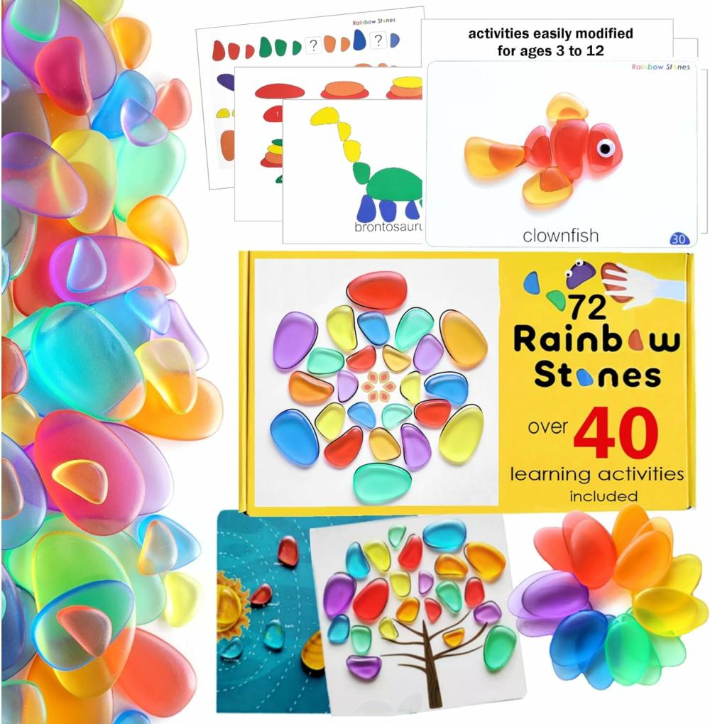 Rendezés és rakás játékok | Rainbow Stones 72 Stones 40+ Activities  Learning & Education Toys  Classroom Must Haves  Math Manipulatives  Light Table Manipulatives Educational Toys For Kids 5-7  Montessori Toys Rendezés és rakás játékok Rendezés és rakás játékok