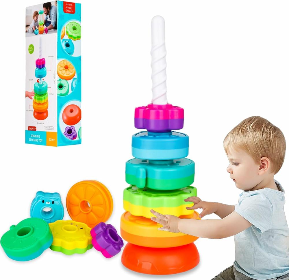 Rendezés és rakás játékok | Spinning Stacking Toys For Babies 12+ Month Ring Stacker Stacking Toys For Toddlers 1-3 Montessori Toys, Oktatási tanulási érzékszervi játékok Gyerekeknek Húsvét Karácsony Születésnapi ajándék Bébi számára Rendezés és rakás játékok Rendezés és rakás játékok