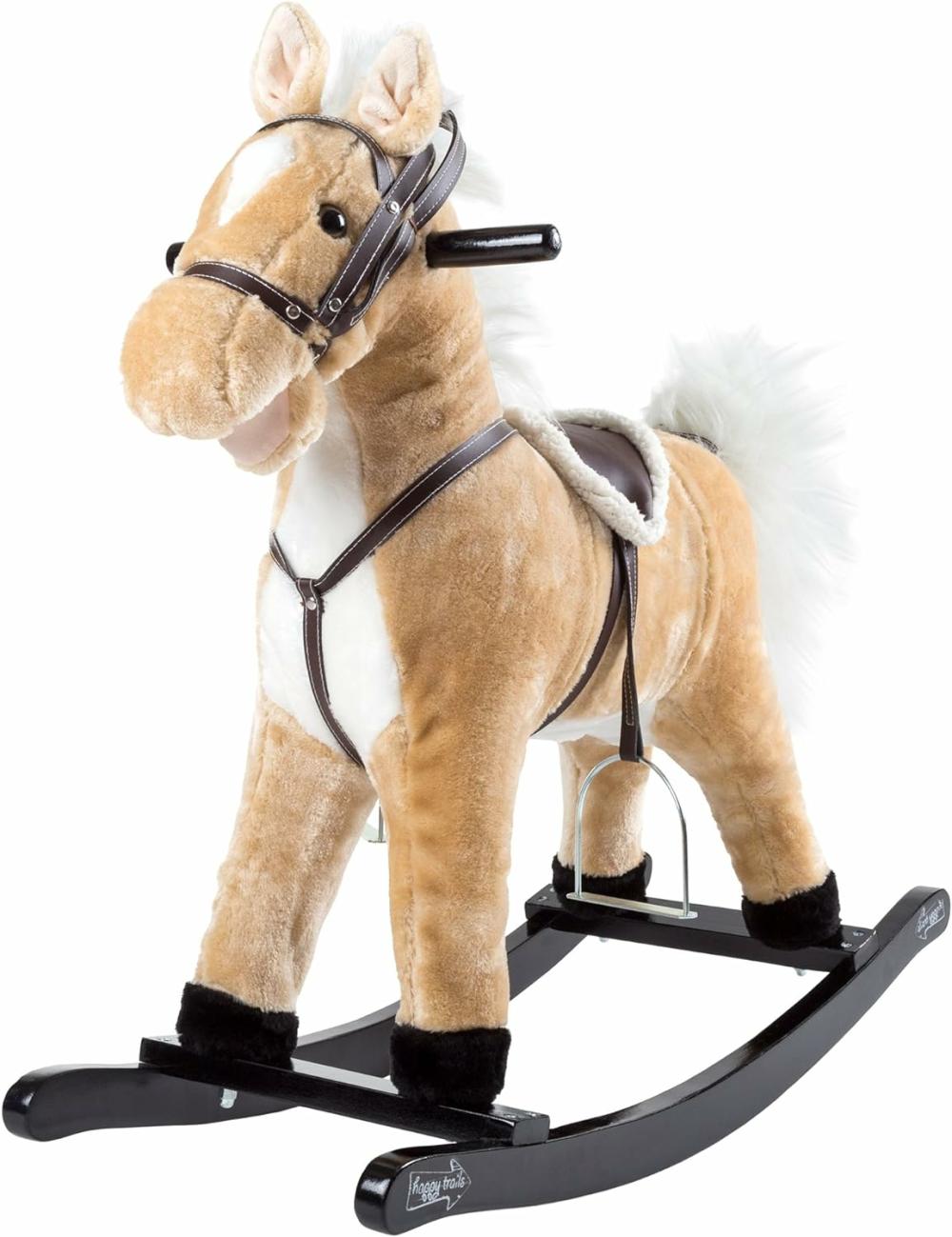 Rocking Horses & Animals | Rocking Horse Plüss Állat Fából készült Rockerekkel Hangokkal Szárnyaival, Szamárkáddal és Vonszolókkal  Szórakoztató Játék  1-4 Éves Gyerekeknek Happy Trails által – Barna Nagy Rocking Horses & Animals Rocking Horses & Animals