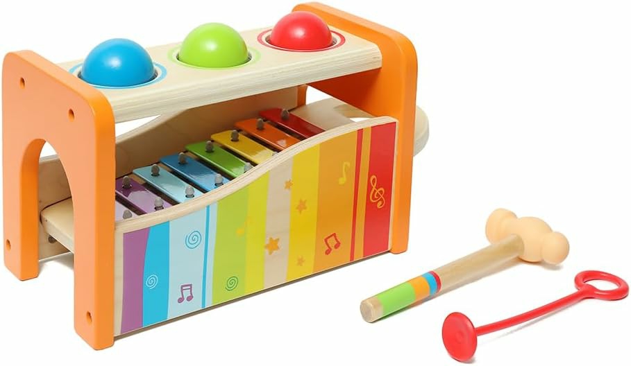 Verdesd és vertsd játékok | Pound & Tap Bench With Slide Out Xylophone – Kiváló Minőségű, Durable Wooden Musical Pounding Toy For Toddlers, Sárga Verdesd és vertsd játékok Sárga