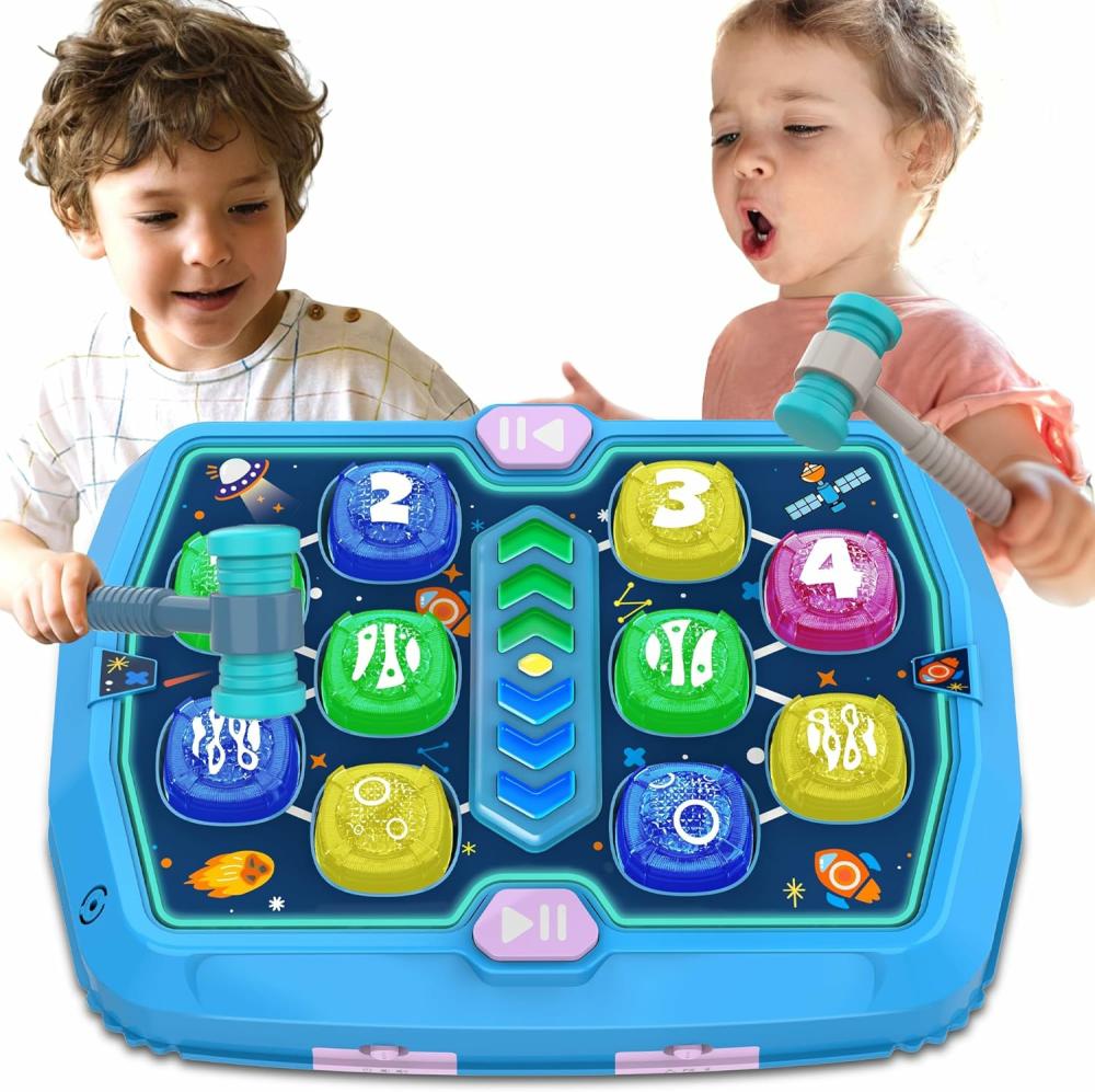 Verdesd és vertsd játékok | Whack Game Mole Toy For Toddlers – Játékmajom játék csecsemőknek – Játékok 3 4 5 6+ éves fiúknak/lányoknak – Interaktív oktatási ütögetős játékok 2 vasvillával, hang és fény, Pk módban – Születésnapi/Karácsonyi játékgift gyerekeknek 3 4 5 6+ éveseknek Verdesd és vertsd játékok Kék