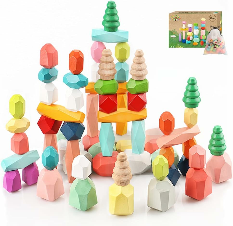 Rendezés és rakás játékok | 48Pcs fa építőkockák Montessori játékok 1 2 3 4 5 6 éves lányok és fiúk számára, óvoda, oktatási érzékszervi játékok babaágyasoknak, 1-3 éves STEM tanulási játékok, 2-4 éves gyerekek játékai, ajándék Rendezés és rakás játékok Rendezés és rakás játékok